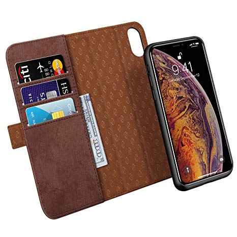 Zover Compatible with iPhone Xs Max Detachable Wallet Case Premium PU Leather with Auto Sleep/Wake [RFID Blocking] Flip Folio Cards Holder Support Wireless Charging Car Mount（XS Max 6.5" Dark Brown）