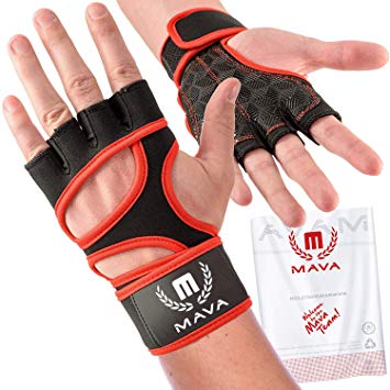 Cross Training Gloves with Wrist Support for Gym Workouts, WOD, Weightlifting & Fitness– Silicone Padded Workout Hand Grips Against Calluses with Integrated Wrist Wraps by Mava