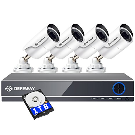 DEFEWAY 1080P Security Surveillance Camera System, 8 Channel 1080N DVR with 4pcs 2.0 Megapixel Waterproof Outdoor Bullet Camera,1TB Hard Drive