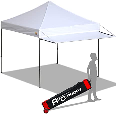 ABCCANOPY 10x10 Tent Pop-up Canopy Tent Instant Canopies Commercial Outdoor Canopy with Awning & Wheeled Carry Bag Bonus 4X Weight Bag, (White)