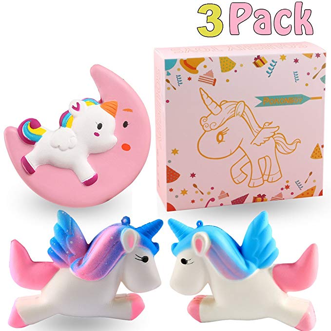 EXSPORT 3 Pack Unicorn Squishy Toys Squishy Slow Rising Animals Unicorn Toys for Girls Cute Kids Doll Stress Relief Toy Birthday Gift Party Favors