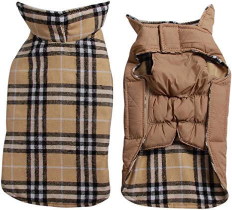 JoyDaog Reversible Plaid Dog Coat Waterproof Windproof Warm for Cold Weather Dog Jacket