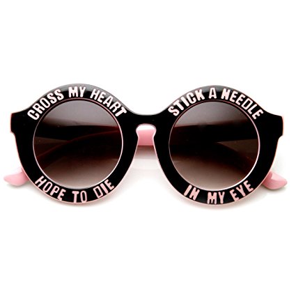 zeroUV - Womens Oversized Cross My Heart Text Font Round Sunglasses