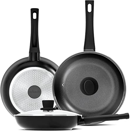 Sakuchi Frying Pan Set with Lid Nonstick Skillet Set Induction Compatible 3 Piece, 8 Inch, 9.5 Inch and 11 Inch