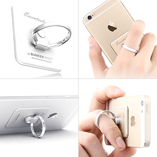 Kickstand - Original, Genuine, Authentic " BUNKER RING" Cell Phone and Tablets Anti Drop Ring for iPhone iPad iPod Samsung GALAXY NOTE and Any Universal Mobile Devices (White)