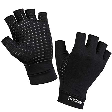 Bridawn Arthritis Compression Gloves Copper Fit Gloves Women Men High Copper Infused Fingerless for Pain Relief Rheumatoid Arthritis Hand Carpal Tunnel RSI Osteoarthritis Computer Typing,S
