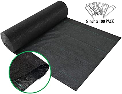 MAXXPRIME Premium 5oz Garden Weed Barrier Landscape Fabric 3ft x 250ft, Durable & Heavy Duty Weed Block Gardening Mat with 100 Pack 6 Inch Garden Stakes Landscape Staples