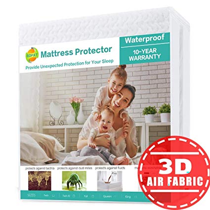SOPAT King Mattress Protector 100% Waterproof Mattress Pad Cover, 3D Air Fabric Hypoallergenic Breathable,Smooth Soft Cover