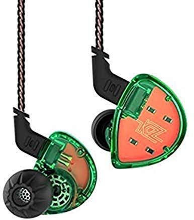 Dual Driver High Fidelity Earbuds, KZ ES4 Hybrid Extra Bassy In-Ear Headphones (Green without Mic)