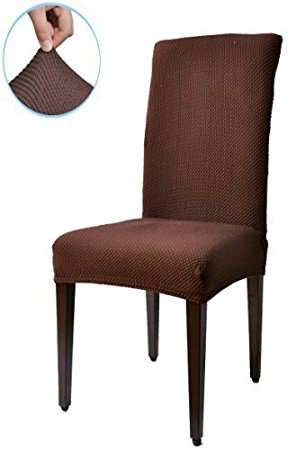 Subrtex Jacquard Stretch Dining Room Chair Slipcovers (4, Chocolate Jacquard)