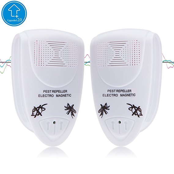 MAZU Ultrasonic Pest Repeller Electronic Pest Control New Technology Professional Device for Repels Mosquitoes, Cockroaches, Ants, Rodents, Flies, Bugs, Spiders, Mice Humans & Pets Safe(2 Pack)