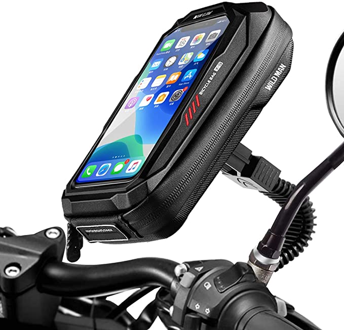 Faneam Adjustable Motorcycle Mount Phone Holder Waterproof Motor Cell Phone Holder 360°Rotation Motorbike Phone Pouch Bag with Sensitive Touchscreen,One Touch Lock,For phone up To 6.5''