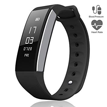 Le Pan Smart Band Fitness Tracker, Bluetooth Blood Pressure Heart Rate Monitor, Pedometer, Touchscreen Sleeping Monitor, Smart Bracelet Water Resistant Silicone Bands Android iOS - Black