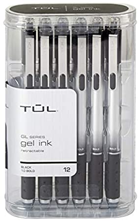 TUL® Retractable Gel Pens, Bold Point, 1.0 mm, Silver Barrel, Black Ink, Pack of 12 Pens