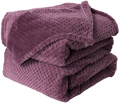 uxcell Flannel Fleece Bed Blankets Full Size,Soft Warm Microfiber Blanket,Mesh Fuzzy Plush 330GSM Lightweight Decorative Solid Blankets for Bed, 70" x 78", Purple