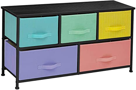 Sorbus Dresser with 5 Drawers - Furniture Storage Chest for Kid’s, Teens, Bedroom, Nursery, Playroom, Clothes, Toys - Steel Frame, Wood Top, Fabric Bins (Multi Pastel/Black)