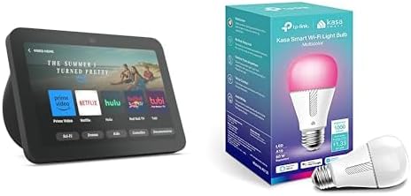 Echo Show 8 (3rd Gen, 2023 release) in Charcoal bundle with TP-Link Kasa Smart Color Bulb