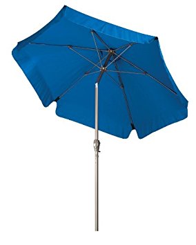 California Umbrella 7.5' Round Aluminum Pole Fiberglass Rib Umbrella, Crank Open, Push Button 3-Way Tilt, Champagne Pole, Pacific Blue
