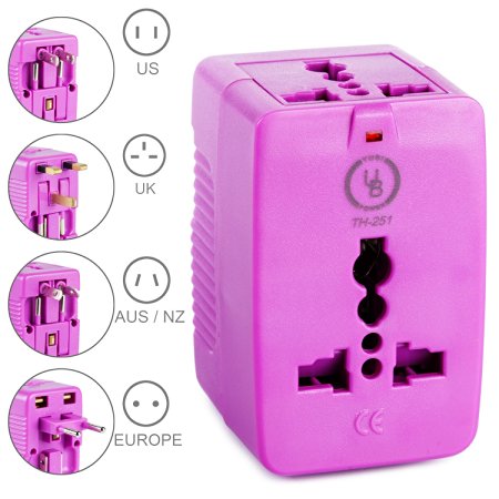 Yubi Power Dual Outlet Travel Adapter with 2 Universal Outlets - Built In Surge Protector and Neon Light Indicator - Foldable Prongs for Type A, C, G, and I Outlets | Works In 150  Countries
