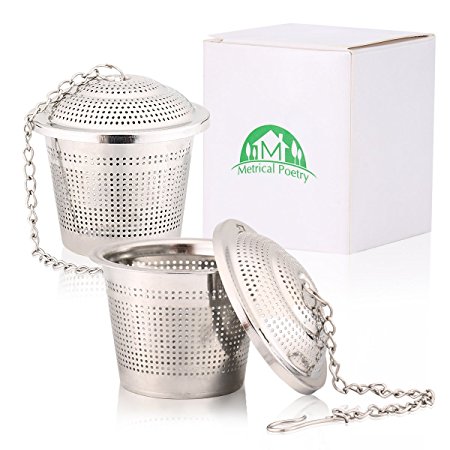Metrical Poetry Loose Tea Infuser (Set of 2) for Loose Leaf Grain Tea Cups, Mugs, and Teapot - 304 Grade Ultra Fine Stainless Steel Strainer
