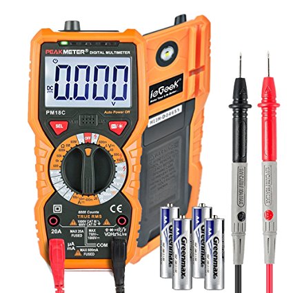 Multimeter Tester, ieGeek Digital Multi Testers with LCD Backlight & Flashlight, 6000 Counts 1000V Non Contact AC DC Voltage Tester Temperature Measurement, Live Line, Beep Continuity Test for Technican DIY School Laboratory Factory - 4 AA Batteries Included