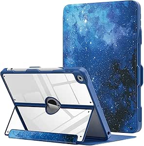 MoKo Case for iPad 9th Generation 2021/ iPad 8th Generation 2020/ iPad 7th Gen 2019 with Pencil Holder, Built-in Screen Protector Clear Back, Multi Angle Stand, with Auto Wake/Sleep, Blue Starry Sky