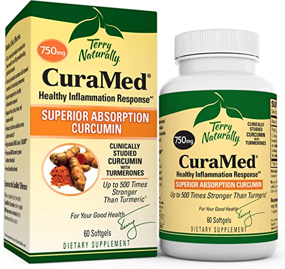 Terry Naturally CuraMed 750 mg - 60 Softgels - Superior Absorption BCM-95 Curcumin Supplement , Promotes Healthy Inflammation Response - Non-GMO , Gluten-Free , Halal - 60 Servings