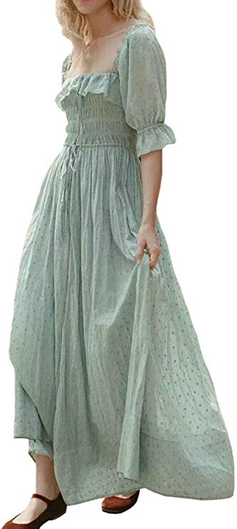 R.Vivimos Women Summer Half Sleeve Cotton Ruffled Vintage Elegant Backless A Line Flowy Long Dresses