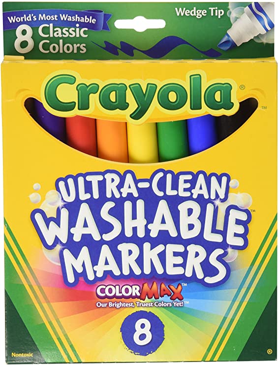 Crayola Washable Wedge Tip Markers, Assorted Colors, Box Of 8