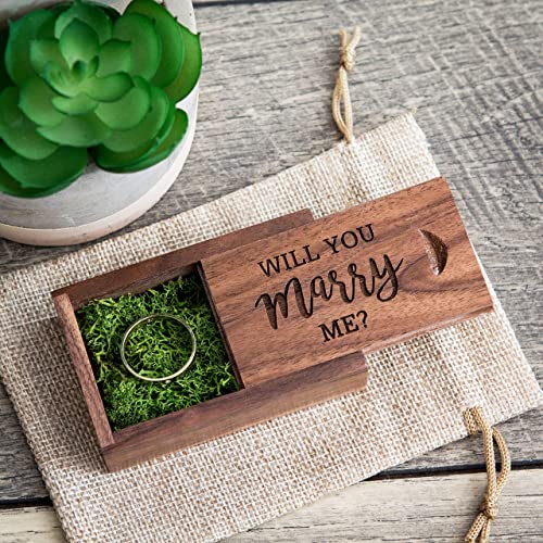 Will you marry me? Engagement Proposal Wood Ring Box with moss filling