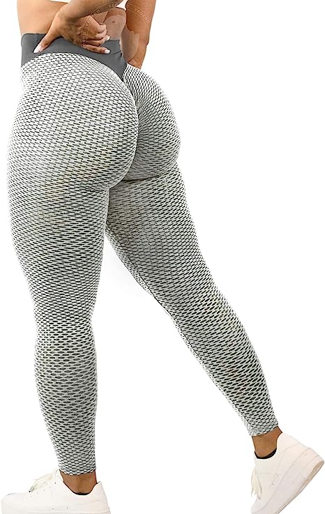 YEOREO Women's High Waist Scrunch Butt Leggings Textured Gym Workout Fitness Ruched Yoga Pants Tights Grey S