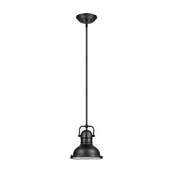 Globe Electric Theon 1-Light Pendant, Dark Bronze Finish, Plastic Prismatic Diffuser, 65625