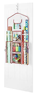 Whitmor Gift Wrap Organizer – Space Saving and Storage Solution for Wrapping Paper, Ribbons, Craft Supplies and More – Can Hold 40” Rolls of Gift Wrap – 4 Extra Pockets and Sturdy Hanging Hook