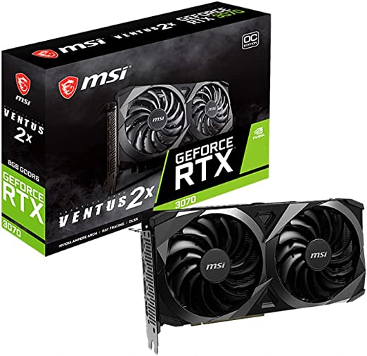 MSI Gaming GeForce RTX 3070 LHR 8GB GDRR6 256-Bit HDMI/DP Nvlink Torx Fan 2 Ampere Architecture OC Graphics Card (RTX 3070 Ventus 2X 8G OC LHR)