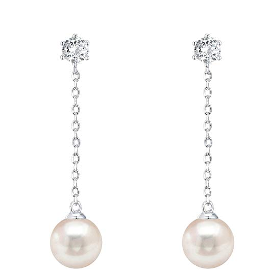 PAVOI 14k Gold Plated Sterling Silver Post Shell Pearl Earrings Drop Earrings with Cubic Zirconia