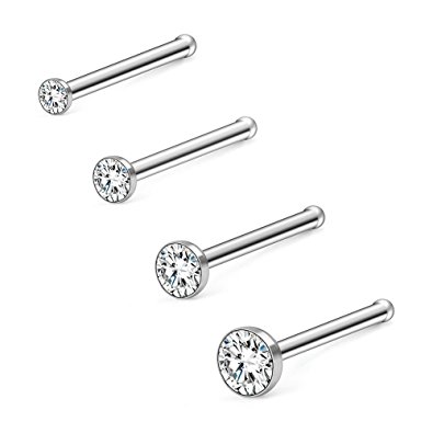 Ruifan 18G 1.5mm 2mm 2.5mm 3mm Jeweled Clear Diamond CZ Nose Bone Studs Rings Pin Piercing Jewelry 4PCS