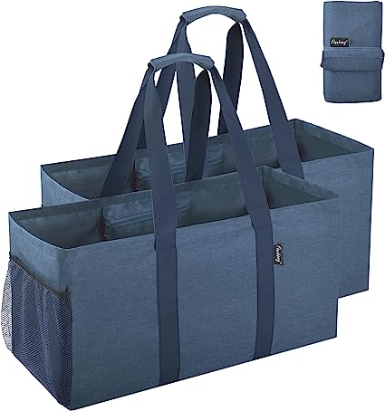 Finnhomy 42L Extra Large Utility Tote Bag, Oxford Fabric Reusable Folding Grocery Bags with Handles and Pockets, 2 Pack