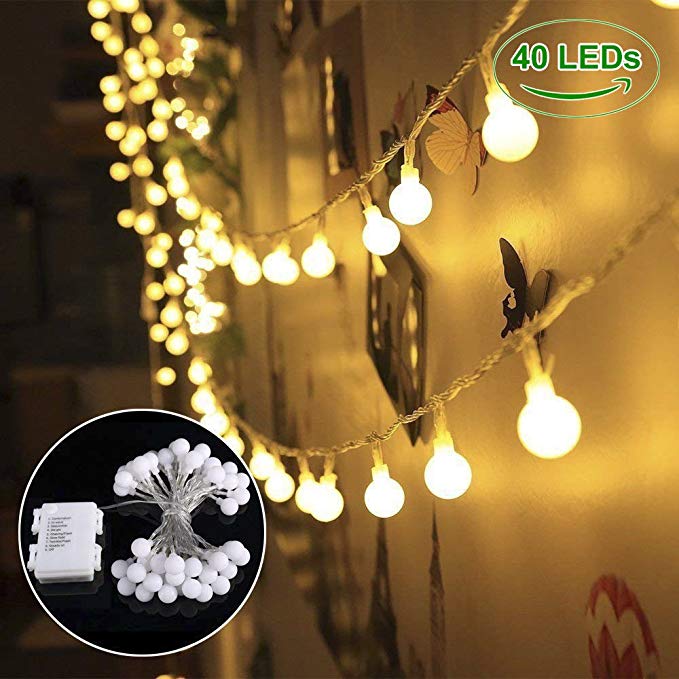Globe String Lights, 40 LED Waterproof Decorative String Lights Outdoor, IP 65, Battery Operated Starry Fairy Lights for Patio, Christmas, Garden, Wedding, Parties