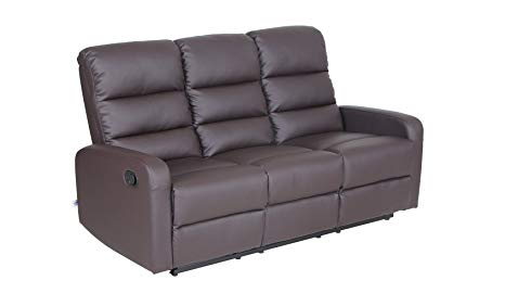 VH FURNITURE Top Grain Leather PU Ergonomic Recliner Sofa (3 Seater), Brown