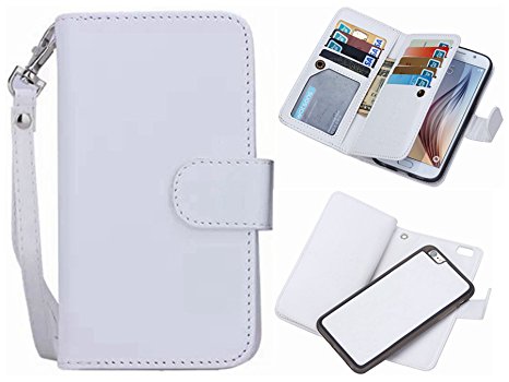 iPhone 6 2 in 1 Wallet Case，Hynice Folio Flip PU Leather Case Magnetic Detachable Slim Back Cover Card Holder Slot Wrist Strap wallet for Apple iPhone 6 6S 4.7 " (white)