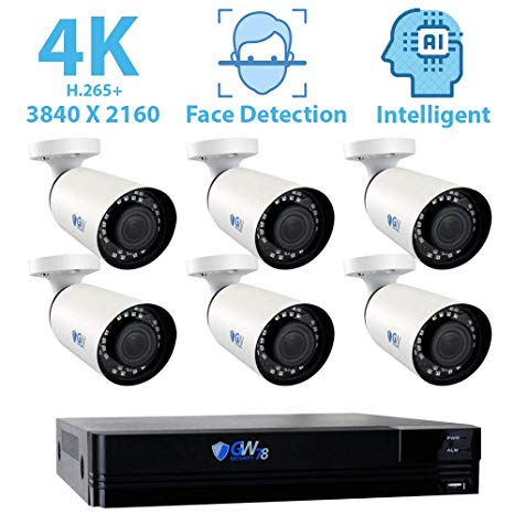 GW Security 8 Channel 4K NVR 8MP (3840x2160) H.265  IP PoE Security Camera System with 6 Outdoor/Indoor 2.8-12mm Varifocal Zoom 8.0 Megapixel 2160P Cameras, Face Recognition, IVA, Free Remote View