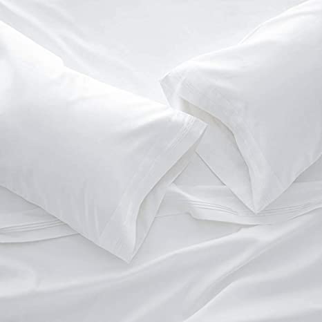 1000 Thread Count Bed Sheet Sets - Luxurious 100% Cotton Deep Pocket Sheets - Bedding Set Includes One Flat Sheet, One Fitted Sheet & Two Pillowcases - King Size, White