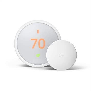 Google Nest Thermostat E - Smart Thermostat   Google Nest Temperature Sensor Bundle - White