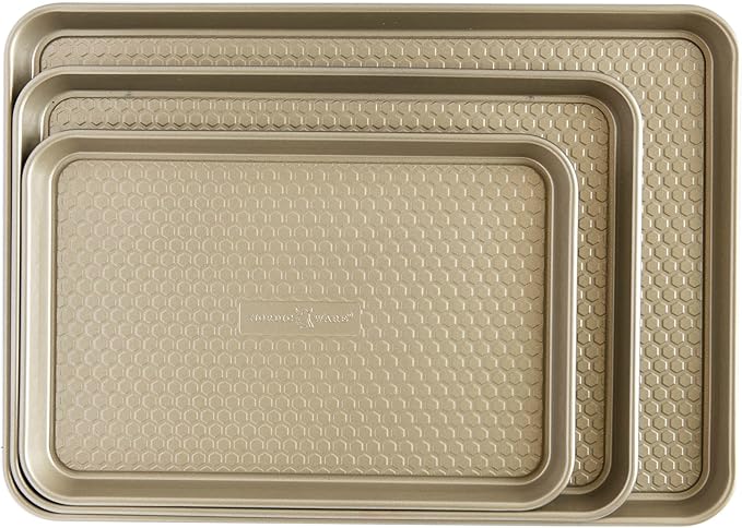 Nordic Ware Honeycomb Embossed Nonstick Baking Sheets, Gold, 3-Pans