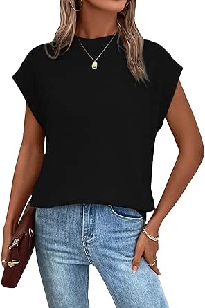 Milumia Women's Casual Bat Wing Cap Sleeve T Shirt Crew Neck Work Top