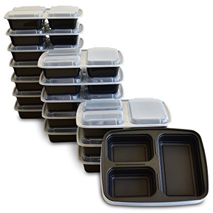 yohino Meal Prep Containers with Leak Resistant Lids (16-Piece Set) – Reusable, 3 Compartment Bento Box for Lunch – Food Portion Control – Supports Healthy Eating, Weight Loss and Diet Plans