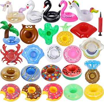 Inflatable Drink Holder, 25 Pack Pool Drink Floats Inflatable Cup Holders   1 Hand Pump, Drink Floaties for Swimming Pool Party
