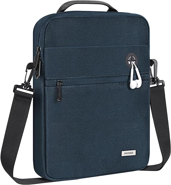 MoKo 9-11 Inch Tablet Bag, 360° Protective Carrying Case Fits iPad Air 5/4th 10.9, iPad Pro 11 inch, iPad 9/8/7th 10.2, iPad 10th Gen 10.9, with Multi-Pockets, Shoulder Strap & Earphone Port, Indigo