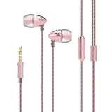 Headphones Uiisii Us90 Golden Earphones Cute Earbuds with Remote Control Noise Isolating In Ear Headphones for Kids Adults Compatible for iPhone ipod Samsung ipad HTC LG MP34 Rose Gold