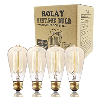 Edison Bulbs, Rolay 60w Dimmable Industrial Pendant Filament Light Bulbs with Vintage Antique Style Design for Pendant Lighting, Wall Sconces, Ceiling Fan and Chandeliers - 370 Lumens - 4 Pack